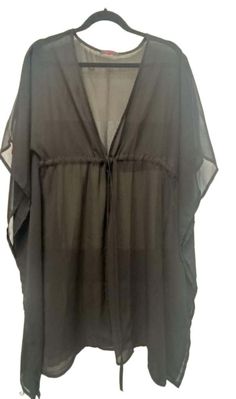 Avidlove Black Sheer Beach Cover-Up with Drawstring Waist